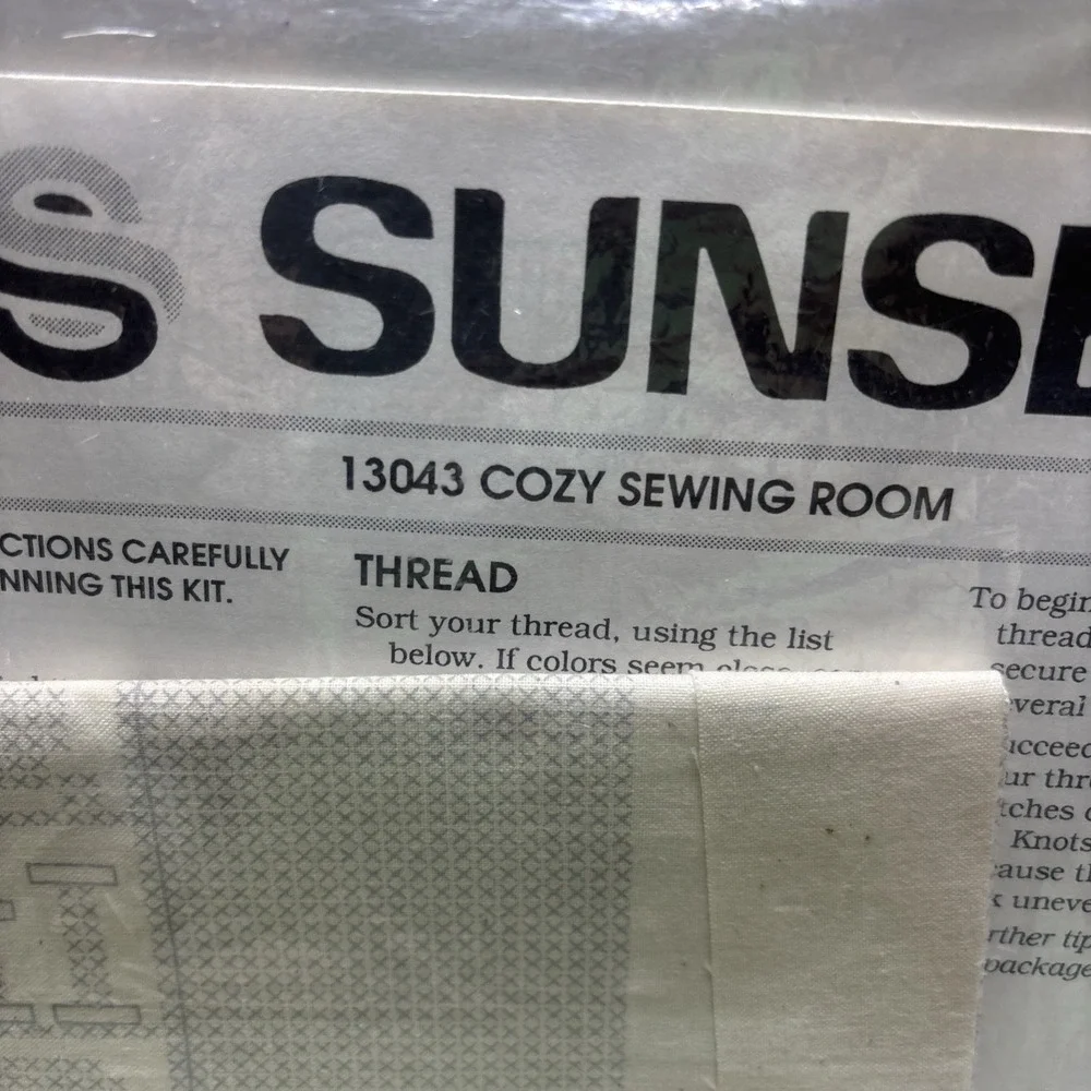1991 Dimension Sunset Cozy Sewing Room 13043 Stamp Cross Stitch Kit Vtg Open Pkg